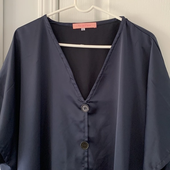 Tabitha navy caftan size 16 silky cover Up oversized lagenlook‎ bohemian - Picture 2 of 9